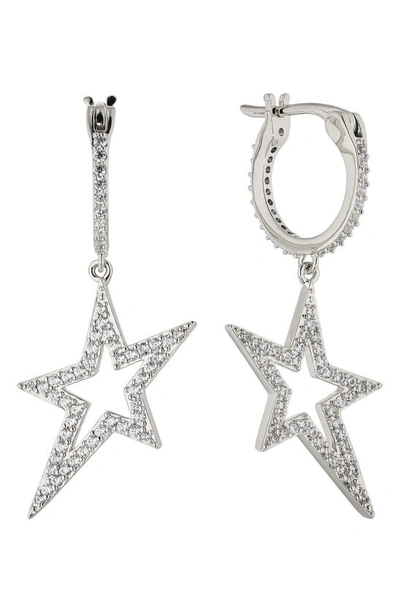Shop Ajoa Sparklers Star Cz Huggie Hoop Earrings In Rhodium
