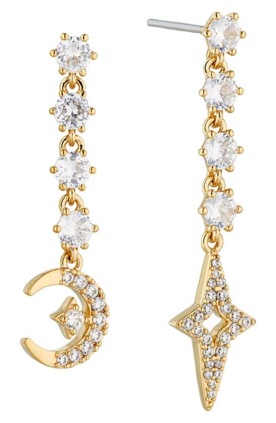 Shop Ajoa Moon & Star Mismatched Linear Earrings In Gold
