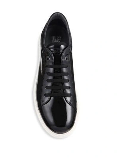 Shop Ferragamo Newport Patent Leather Low Top Sneaker In Nero