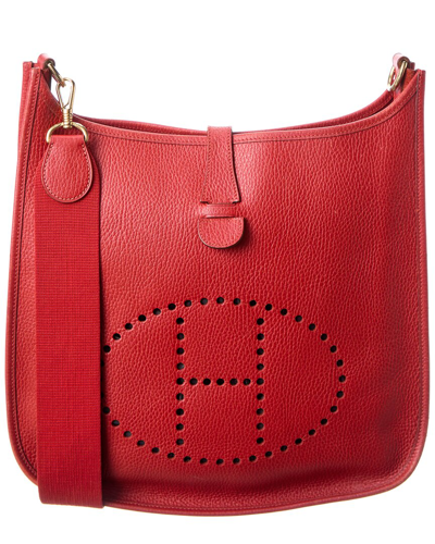Shop Hermes Red Ardennes Leather Evelyne I Gm (authentic ) In Multi