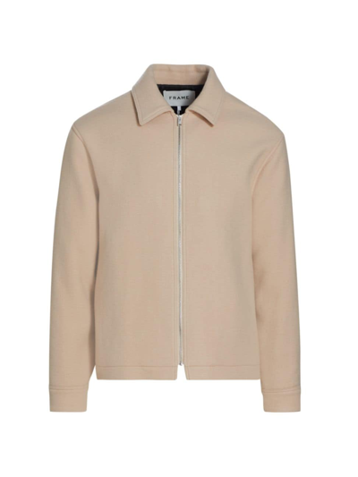 Shop Frame Men's Textured Wool Zip-up Shirt Jacket In Warm Khaki