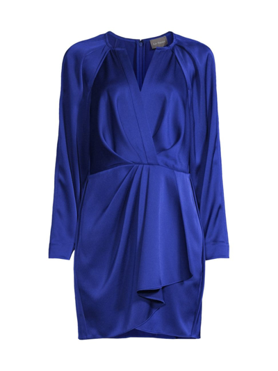 Shop Liv Foster Women's Ruffled Long-sleeve Satin Minidress In Royal Sapphire