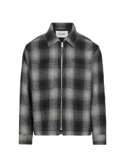 Shop Frame Men's Plaid Wool Shirt Jacket In Grey