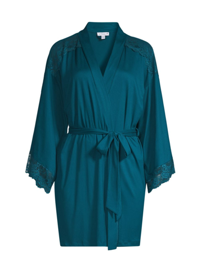 Shop In Bloom Women's Aegean Sea Lace-embellished Robe In Deep Teal