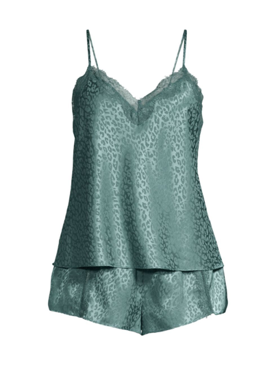 Shop In Bloom Women's Beatrice Satin & Lace Shorts Set In Silver Pine