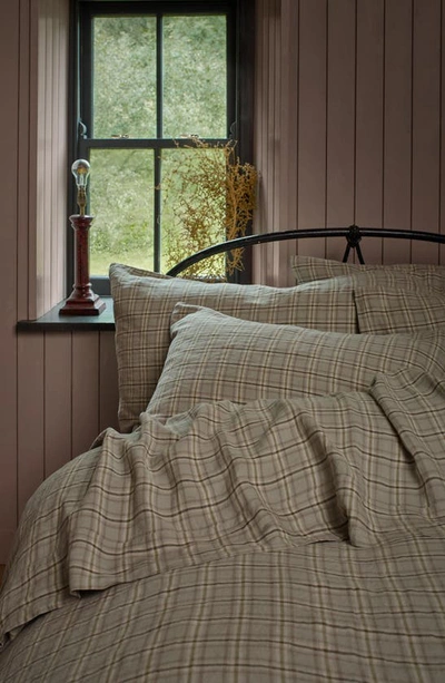 Shop Piglet In Bed Check Linen Fitted Sheet In Laurel Green Check
