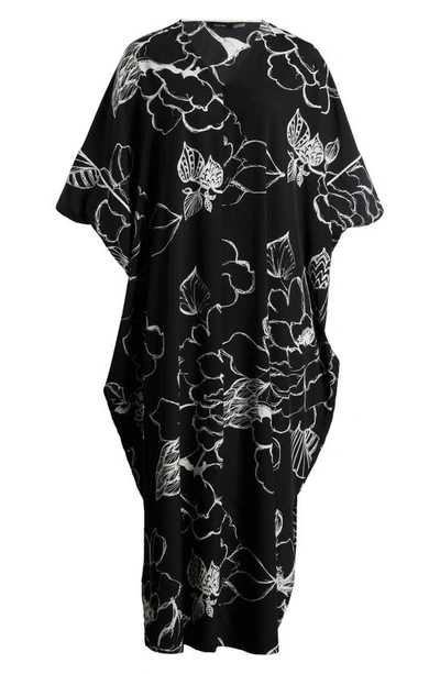 Shop Natori Juliette Crêpe De Chine Nightgown In Black Combo