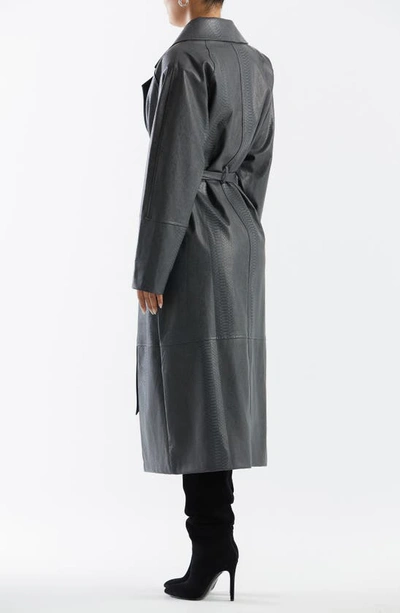 Shop Naked Wardrobe Oversize Snakeskin Print Belted Cocoon Coat In Dark Grey