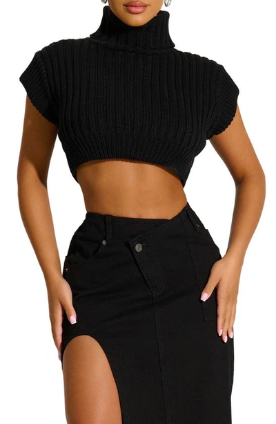 Shop Naked Wardrobe Crop Turtleneck Sweater In Black