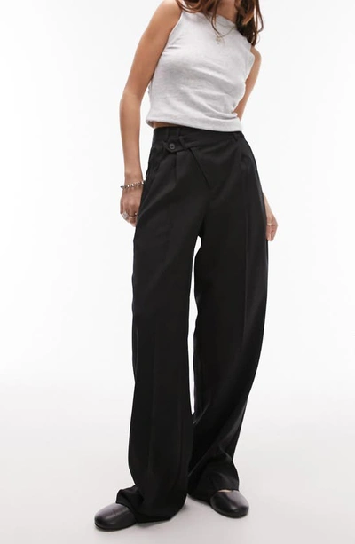 Topshop Asymmetric Wrap Front Pants In Black