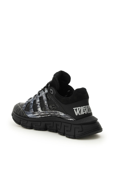 Shop Versace Trigreca Sneakers In Silver,black