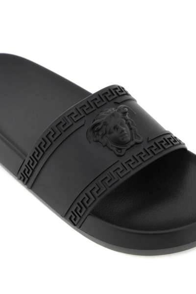 Shop Versace Palazzo Rubber Slides In Black
