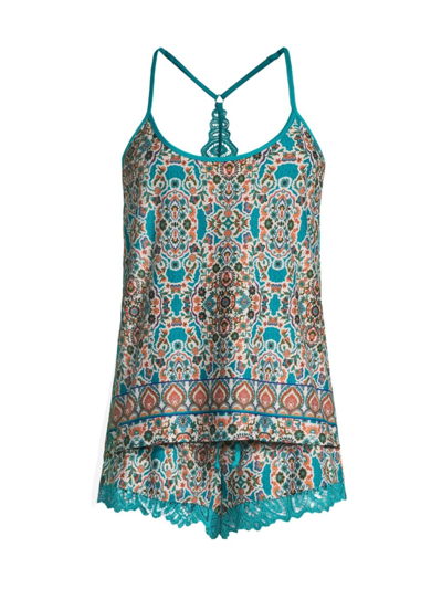 Shop In Bloom Women's Erika Lace-embellished Shorts Set In Aqua Blue
