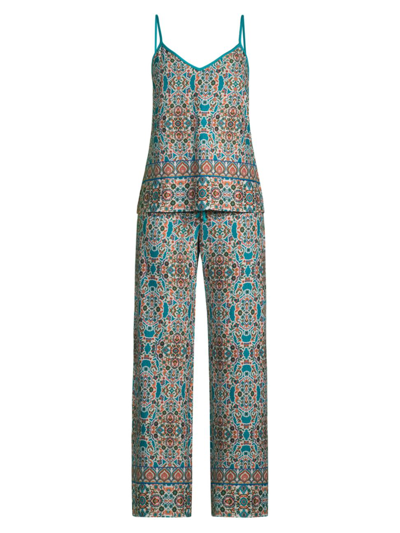 Shop In Bloom Women's Erika Knit Tile-print Pajama Set In Aqua Blue