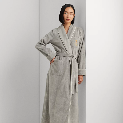 Shop Lauren Ralph Lauren Fleece Long Shawl-collar Robe In Grey Heather
