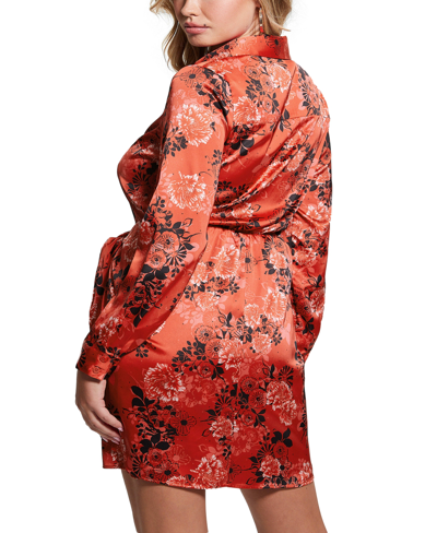 Shop Guess Women's Alya Printed Tie-waist Long-sleeve Dress In Call Me Cherry Print