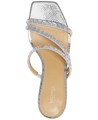 Shop Michael Kors Michael  Women's Celia Embellished Kitten-heel Slide Sandals In Optic White