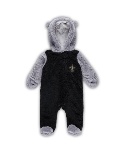 Outerstuff Newborn And Infant Boys And Girls Black, Gray New Orleans Saints Game Nap Teddy Fleece Bunting Full- In Black,gray