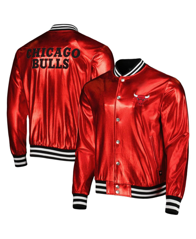 The Wild Collective Men's And Women's  Red Chicago Bulls Metallic Full-snap Bomber Jacket In Red