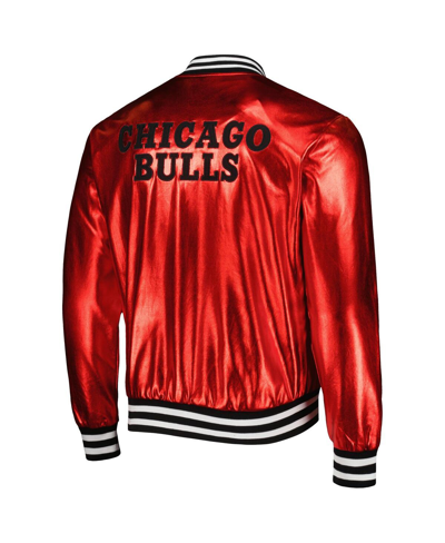 The Wild Collective Men's And Women's  Red Chicago Bulls Metallic Full-snap Bomber Jacket In Red