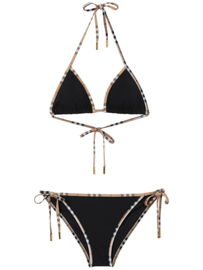 Shop Burberry Bikini A Triangolo Con Dettagli Check In Black