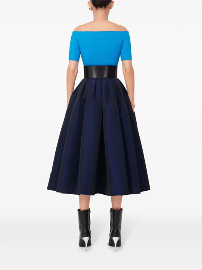 Shop Alexander Mcqueen Gonna Midi Arricciata In Blue