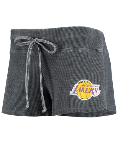 Concepts Sport Women's  Charcoal, White Los Angeles Lakers Resurgence Slub Burnout Raglan T-shirt And In Charcoal,white