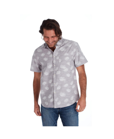 Shop Px Clothing Men's Short Sleeve Leaf Print Shirt In Armor Grey