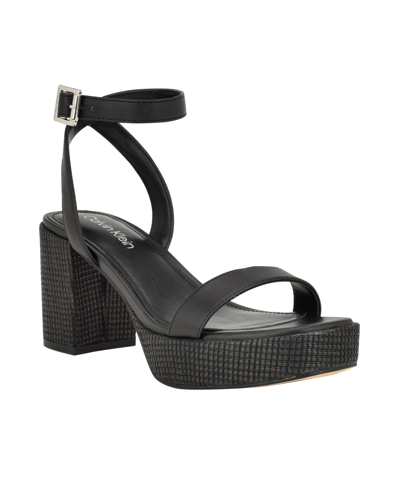 Shop Calvin Klein Women's Lalah Ankle Strap Block Heel Dress Sandals In Black