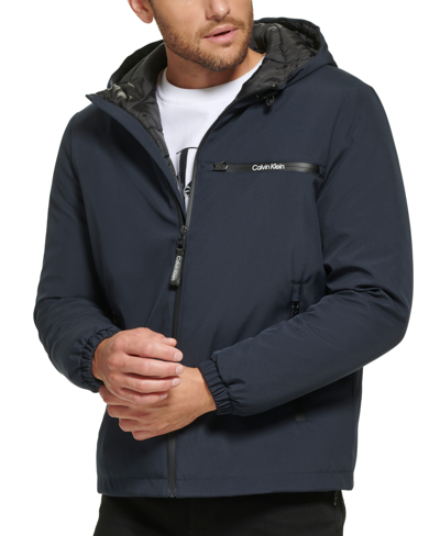 Shop Calvin Klein Men's Infinite Stretch Water-resistant Hooded Jacket In Navy