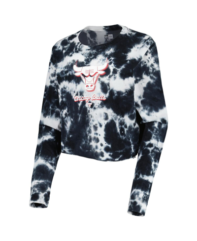 New Era Black Chicago Bulls Tie Dye Cropped Long Sleeve T-shirt In Black