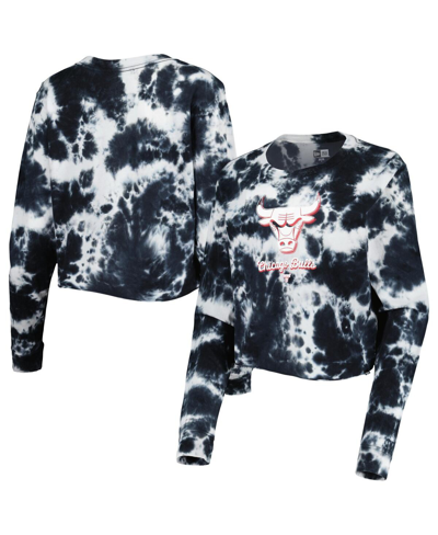 New Era Black Chicago Bulls Tie Dye Cropped Long Sleeve T-shirt In Black