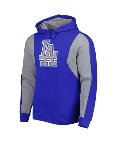 Mitchell & Ness Men's  Royal, Heather Gray Los Angeles Dodgers Colorblocked Fleece Pullover Hoodie In Royal,heather Gray