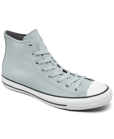 Shop Converse Men's Chuck Taylor All Star Leather High Top Casual Sneakers From Finish Line In Heirloom Silver