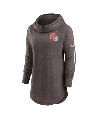 Nike Heathered Brown Cleveland Browns Minimal Statement Raglan Funnel Neck Pullover Hoodie In Heathered Brown