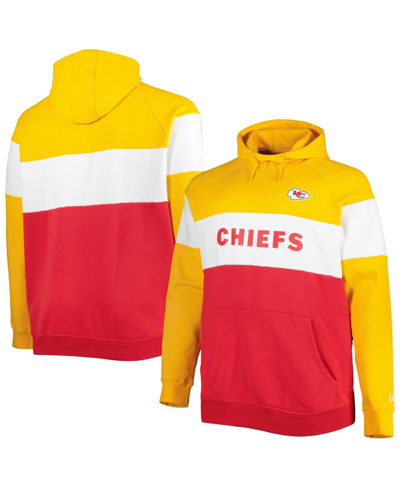 New Era Gold/red Kansas City Chiefs Big & Tall Current Team Colorblock Fleece Raglan Pullover Hoodie In Red,gold