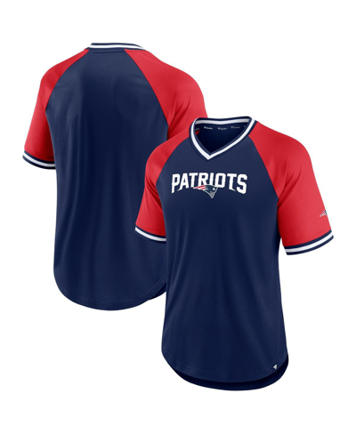 Fanatics Branded Navy/red New England Patriots Second Wind Raglan V-neck T-shirt In Navy,red