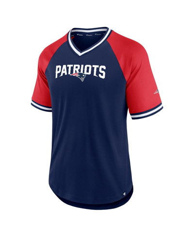 Shop Fanatics Men's  Navy, Red New England Patriots Second Wind Raglan V-neck T-shirt In Navy,red