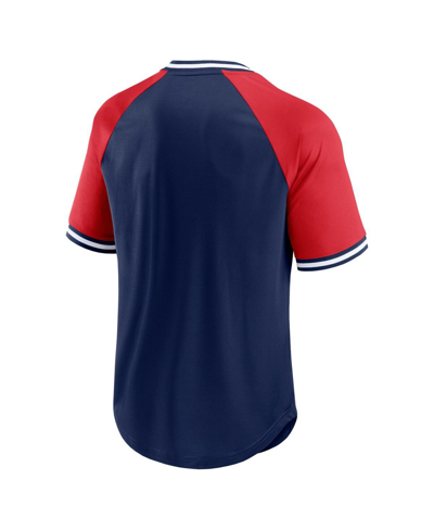 Fanatics Branded Navy/red New England Patriots Second Wind Raglan V-neck T-shirt In Navy,red