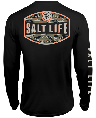 Shop Salt Life Men's Aquatic Life Long-sleeve Logo Graphic Performance T-shirt In Black