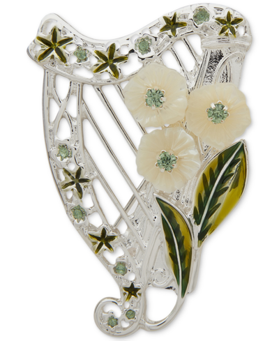 Shop Anne Klein Silver-tone Mixed Stone Flower Harp Pin In Green