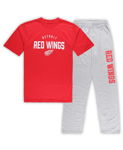 Profile Men's Detroit Red Wings Red, Heather Gray Big And Tall T-shirt And Pants Lounge Set In Red,heather Gray