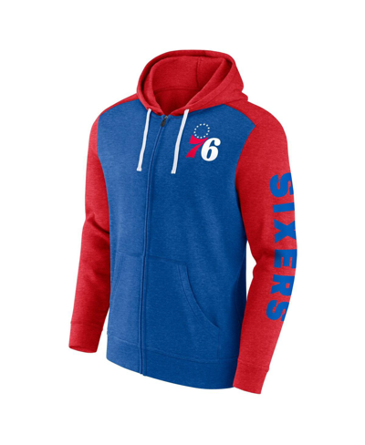 Fanatics Men's  Royal, Red Philadelphia 76ers Big And Tall Down And Distance Full-zip Hoodie In Royal,red