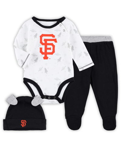 Shop Outerstuff Newborn And Infant Boys And Girls Black, White San Francisco Giants Dream Team Bodysuit, Hat And Foo In Black,white