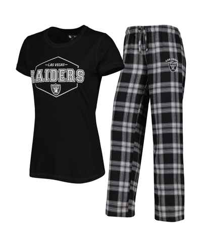 Concepts Sport Women's  Black, Gray Las Vegas Raiders Plus Size Badge T-shirt And Pants Sleep Set In Black,gray