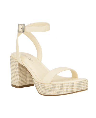 Shop Calvin Klein Women's Lalah Ankle Strap Block Heel Dress Sandals In Ivory