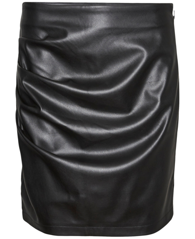 Shop Vero Moda Women's Ruched Faux-leather Mini Skirt In Black