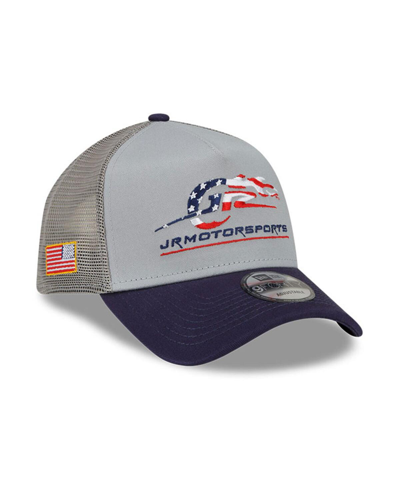 New Era Men's  Gray, Navy Jr Motorsports 9forty A-frame Trucker Snapback Adjustable Hat In Gray,navy