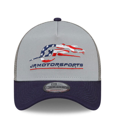 New Era Men's  Gray, Navy Jr Motorsports 9forty A-frame Trucker Snapback Adjustable Hat In Gray,navy