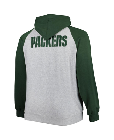 Profile Men's Heather Gray Green Bay Packers Big And Tall Fleece Raglan Full-zip Hoodie Jacket In Heather Gray
